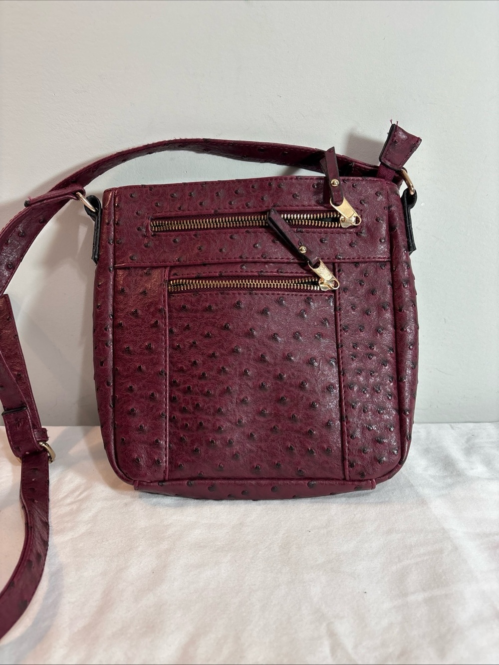 Cato Women's Crossbody Bag in Burgundy Faux Ostrich Leather - Classic Everyday
